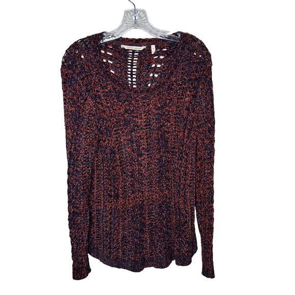 Soft Surroundings Women’s M Open Knit Pullover Sweater Rust Navy Textured Boho - Picture 1 of 7